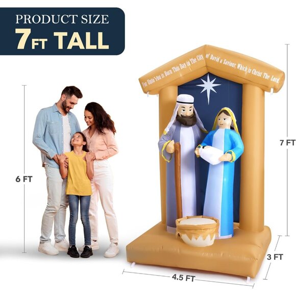 🆕7 FT Christmas Inflatables Nativity 2 Sets Blow Up Yard Outdoor Decorations - Picture 3 of 9
